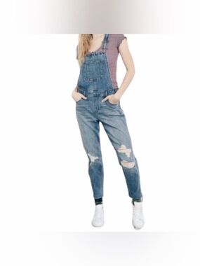 Hollister Blue Denim Overalls Boyfriend Size XS
